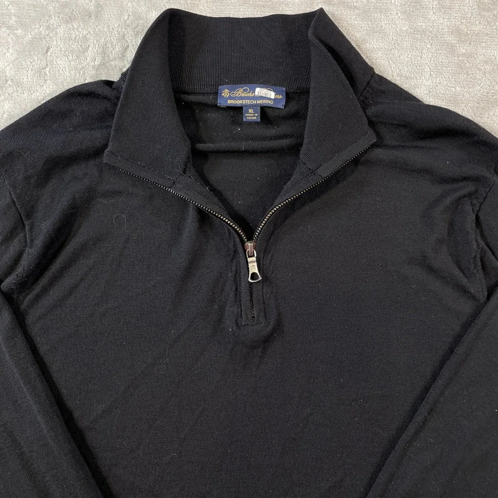 Brooks Brothers Brookstech Quarter Zip Pullover Sweater Men XL Merino Wool Black